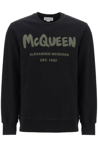 Shop Alexander Mcqueen Mcqueen Graffiti Sweatshirt In Black