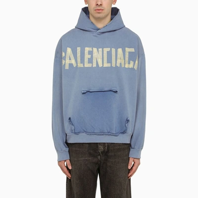 Shop Balenciaga Faded Tape Type Hoodie In Blue