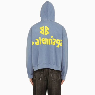 Shop Balenciaga Faded Tape Type Hoodie In Blue