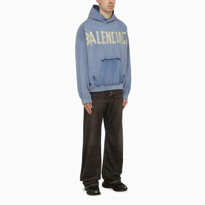 Shop Balenciaga Faded Tape Type Hoodie In Blue