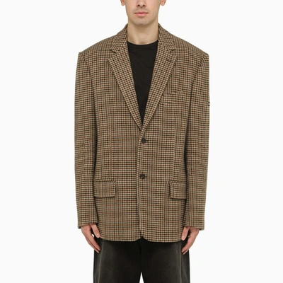 Shop Balenciaga Houndstooth Single-breasted Jacket In Beige