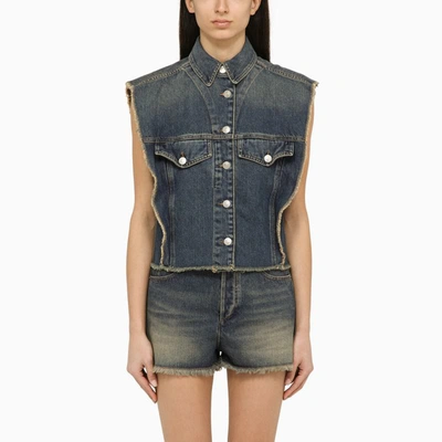 Shop Isabel Marant Tyra Washed-out Denim Waistcoat In Blue