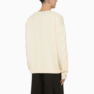 Shop Off-white ™ Cream Crewneck Sweatshirt With Diagonal Embroidery In Beige