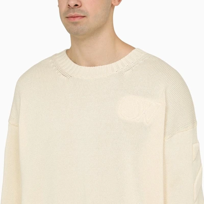 Shop Off-white ™ Cream Crewneck Sweatshirt With Diagonal Embroidery In Beige