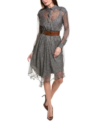 Shop Brunello Cucinelli Silk Midi Dress In Grey