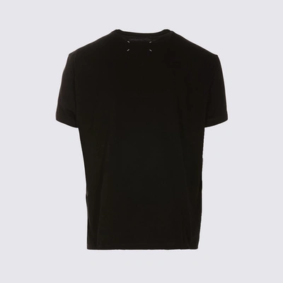 Shop Maison Margiela Black Cotton Logo T-shirt In Black/white Embroidery