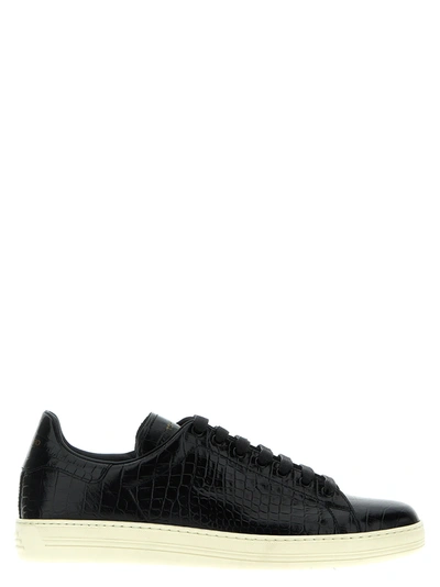 Shop Tom Ford Croc Print Sneakers Black
