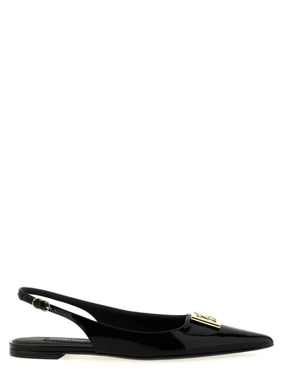 Shop Dolce & Gabbana Logo Slingback Ballet Flats Flat Shoes In Black