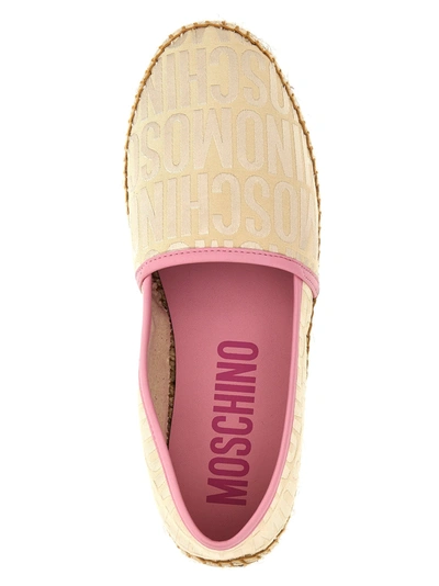 Shop Moschino Logo Espadrilles Flat Shoes Beige