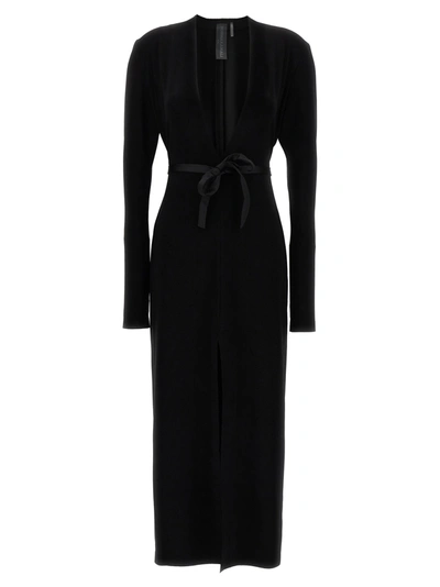 Shop Norma Kamali Long Deep V-neck Dress Dresses In Black