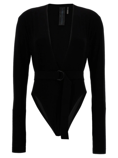 Shop Norma Kamali Deep V-neck Bodysuit Underwear, Body In Black