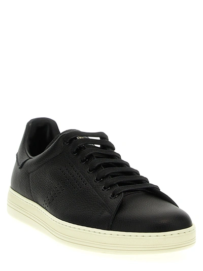 Shop Tom Ford Logo Leather Sneakers White/black