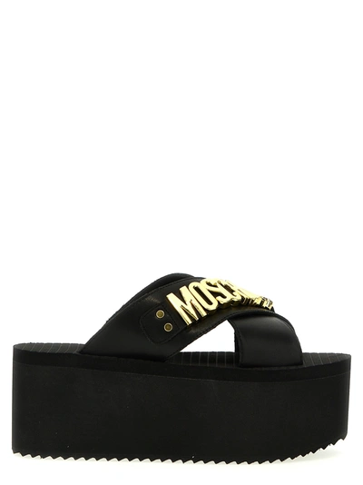 Shop Moschino Logo Sandals Black