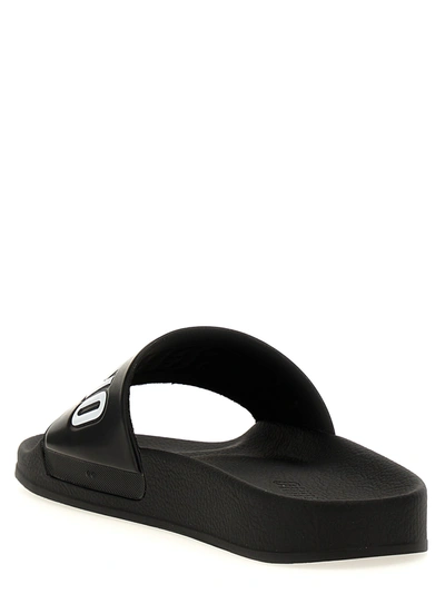 Shop Moschino Logo Slides Sandals Black