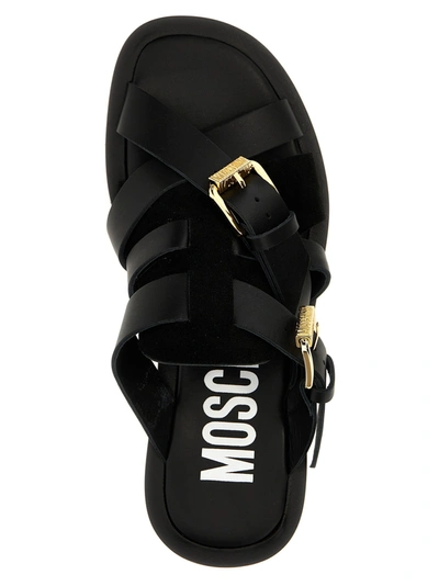 Shop Moschino Logo Slides Sandals Multicolor