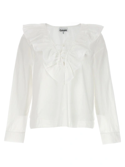 Shop Ganni Ruffles Shirt Shirt, Blouse White