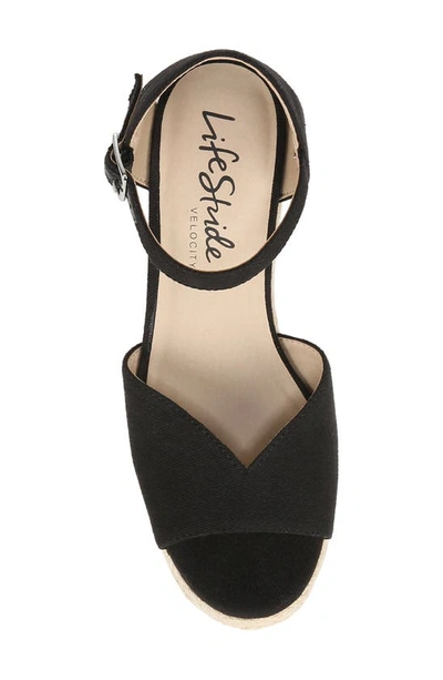 Shop Lifestride Tess Ankle Strap Espadrille Platform Wedge Sandal In Black