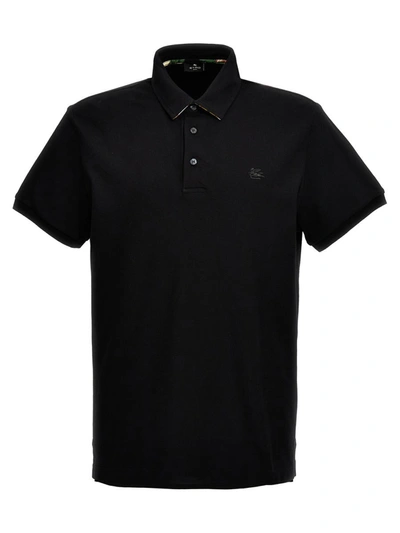 Shop Etro Logo Embroidery Polo Shirt In Black