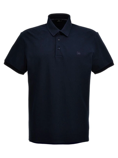 Shop Etro Logo Embroidery Polo Shirt In Blue