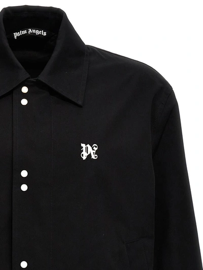 Shop Palm Angels 'monogram Coach' Jacket In White/black