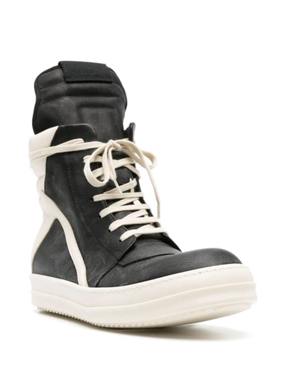 Shop Rick Owens Geobasket High-top Leather Sneakers In Black/milk/milk