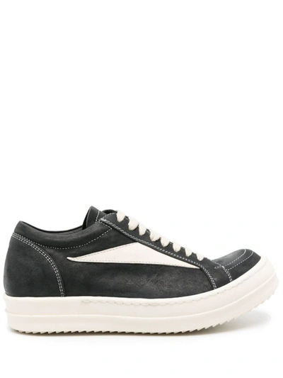 Shop Rick Owens Luxor Leather Sneakers In Black/milk/milk