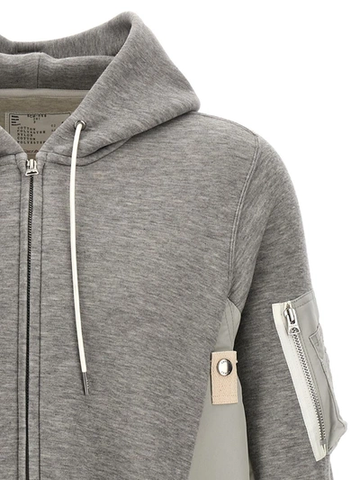 Shop Sacai Two-material Hoodie In Gray