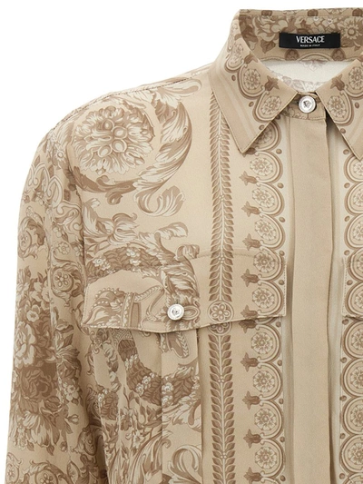 Shop Versace 'barocco' Shirt In Beige