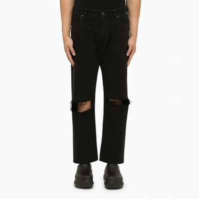 Shop Balenciaga Black Cropped Jeans With Wear Men