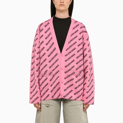 Shop Balenciaga Pink Cardigan With All-over Logo Women