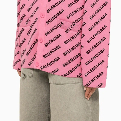 Shop Balenciaga Pink Cardigan With All-over Logo Women
