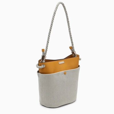 Shop Chloé Key Bucket Bag In Linen And Yellow Calfskin Women