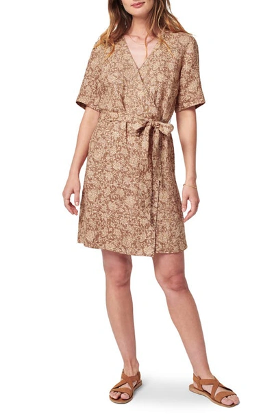 Shop Faherty Ashley Tie Waist Linen Dress In Bronze Riviera Floral