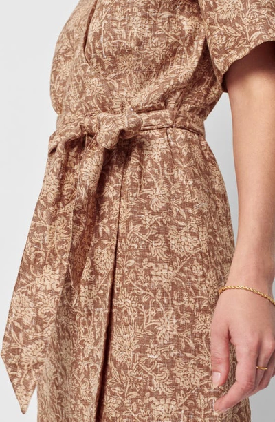 Shop Faherty Ashley Tie Waist Linen Dress In Bronze Riviera Floral