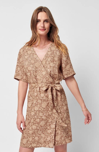 Shop Faherty Ashley Tie Waist Linen Dress In Bronze Riviera Floral