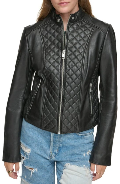 Shop Andrew Marc Quilted Panel Leather Jacket In Black