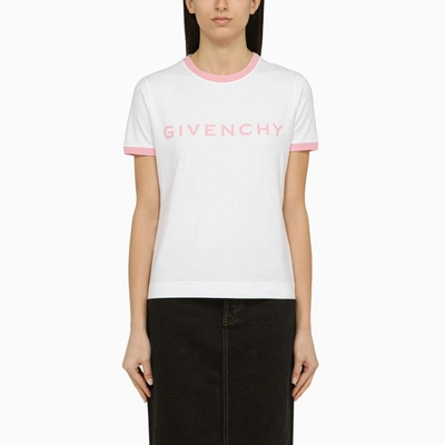 Shop Givenchy White/pink Crew-neck T-shirt With Logo Women