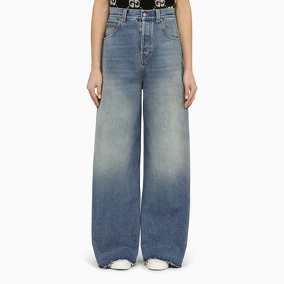 Shop Gucci Blue Denim Wide-leg Trousers Women