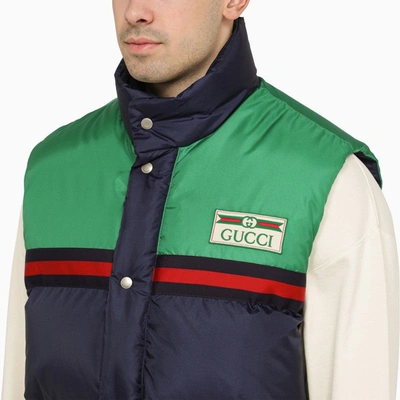 Shop Gucci Midnight Blue And Green Padded Waistcoat Men
