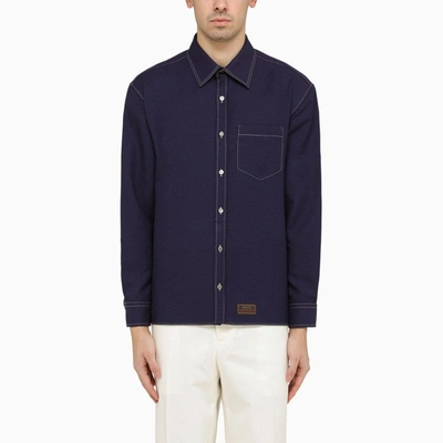 Shop Gucci Royal Blue Drill Shirt With Contrasting Stitching Men