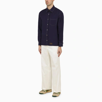 Shop Gucci Royal Blue Drill Shirt With Contrasting Stitching Men