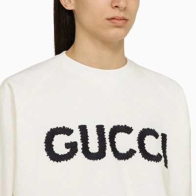 Shop Gucci Short White Cotton Sweatshirt With Drawstring Women In Yellow