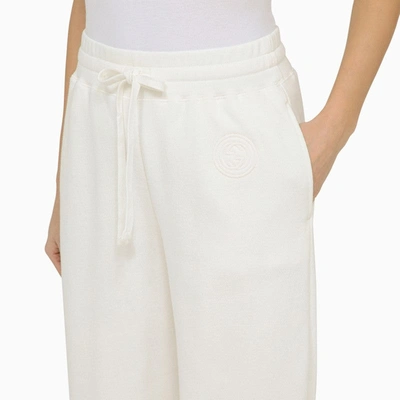 Shop Gucci White Cotton Trousers With Logo Women In Yellow