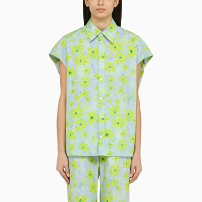 Shop Marni Light Blue/light Green Cotton Cocoon Shirt Women