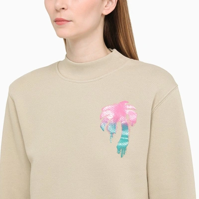 Shop Palm Angels Beige Cotton Crewneck Sweatshirt Women In Cream