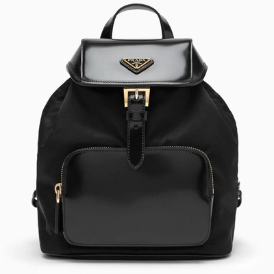 Shop Prada Black Re-nylon And Leather Backpack Women In Brown