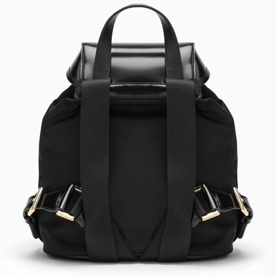 Shop Prada Black Re-nylon And Leather Backpack Women In Brown