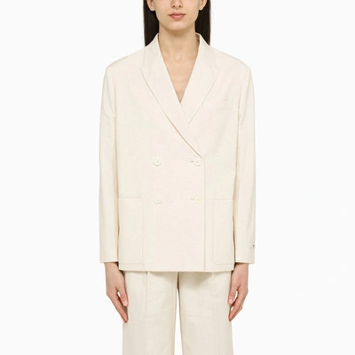 Shop Prada Ivory Double-breasted Jacket In Cotton Women In Pink