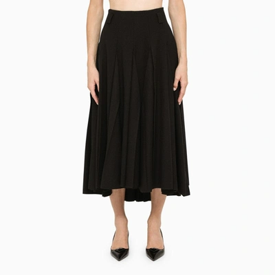 Shop Prada Long Black Pleated Wool Skirt Women