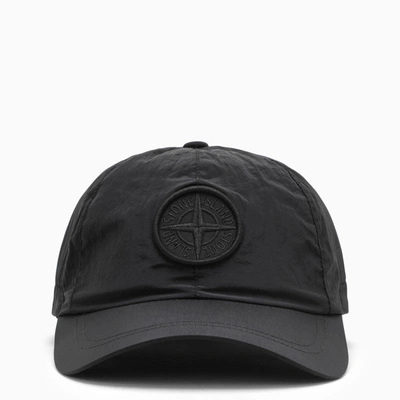 Shop Stone Island Black Baseball Cap In Nylon With Logo Men